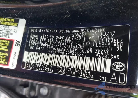 2017 Toyota Corolla L from USA, damaged, VIN 2T1BURHE8HC825741